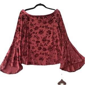 Knox Rose Womens Burnout Velvet Floral Off Shoulder Top XS‎ Fairy Grunge Witchy